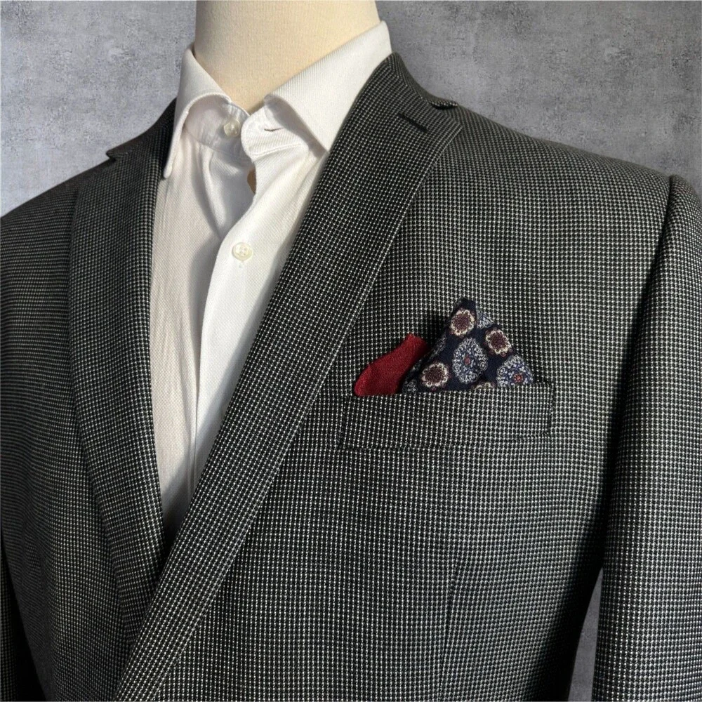 CALVIN KLEIN Men's Blazer Sport Coat Two Button Suit Jacket 44L Gray Silk/Wool